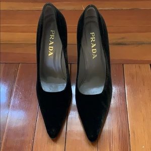 Dark Green Vintage Prada Velvet Pumps